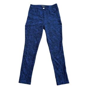 Tribal Pants Women Size 8 Blue Black Abstract Print Stretch Slim Straight Leg